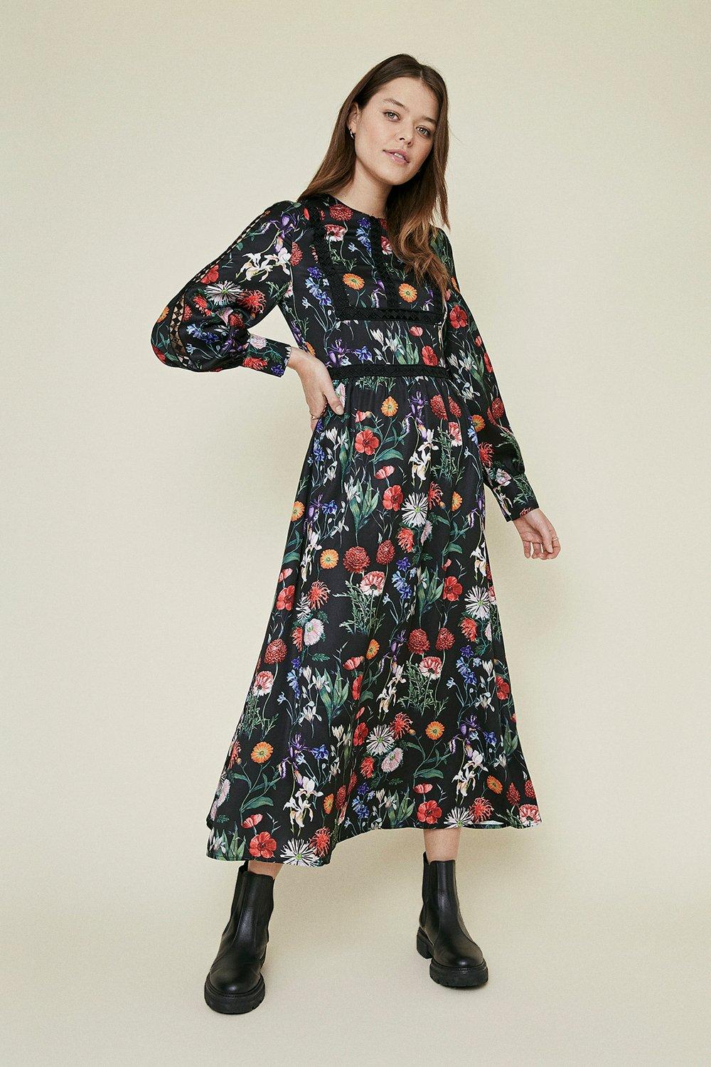 oasis black dress with flowers