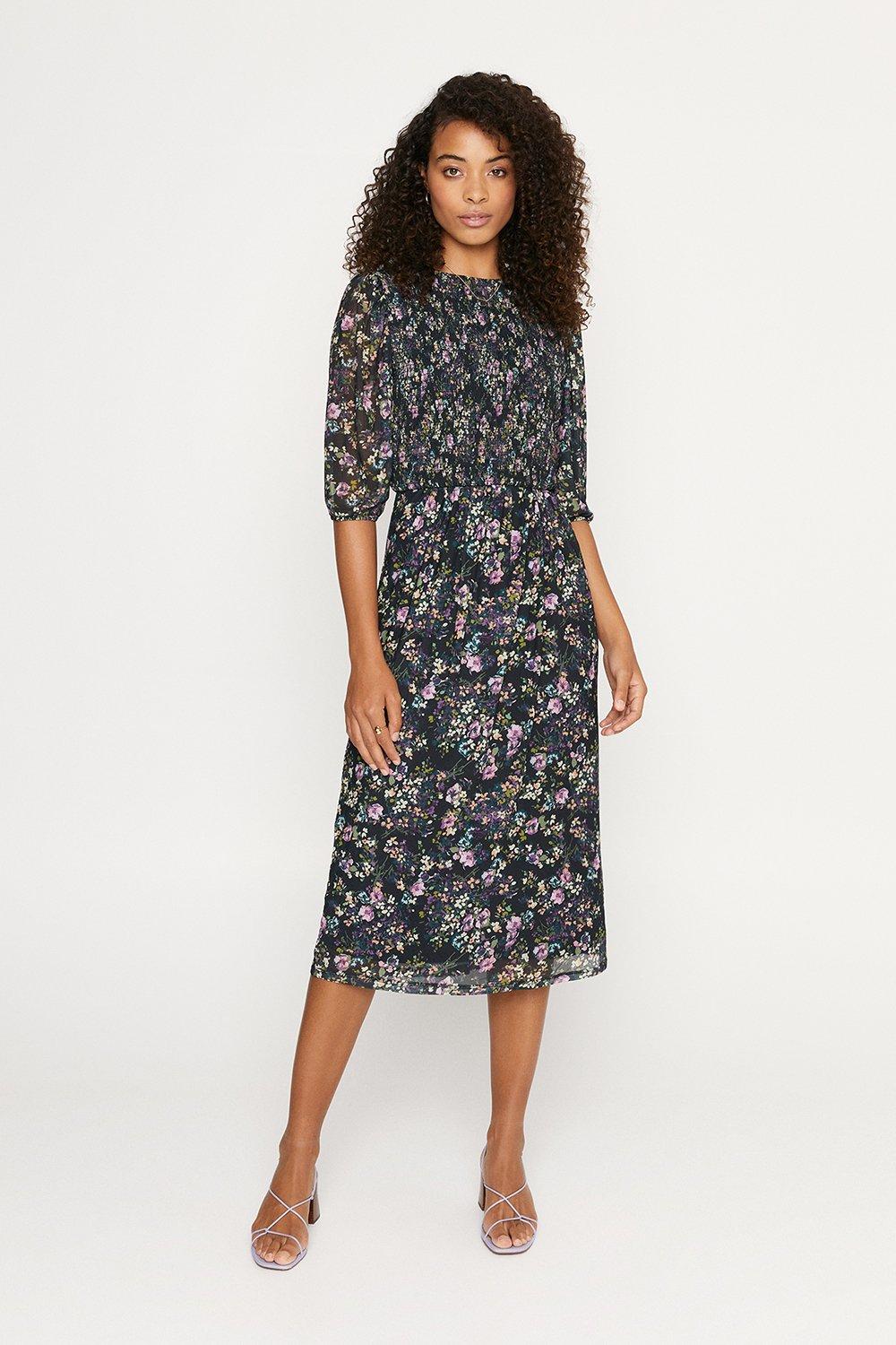 Smudgy Floral Midi Dress | Oasis