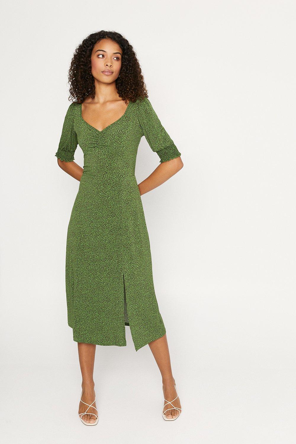 oasis green leopard dress