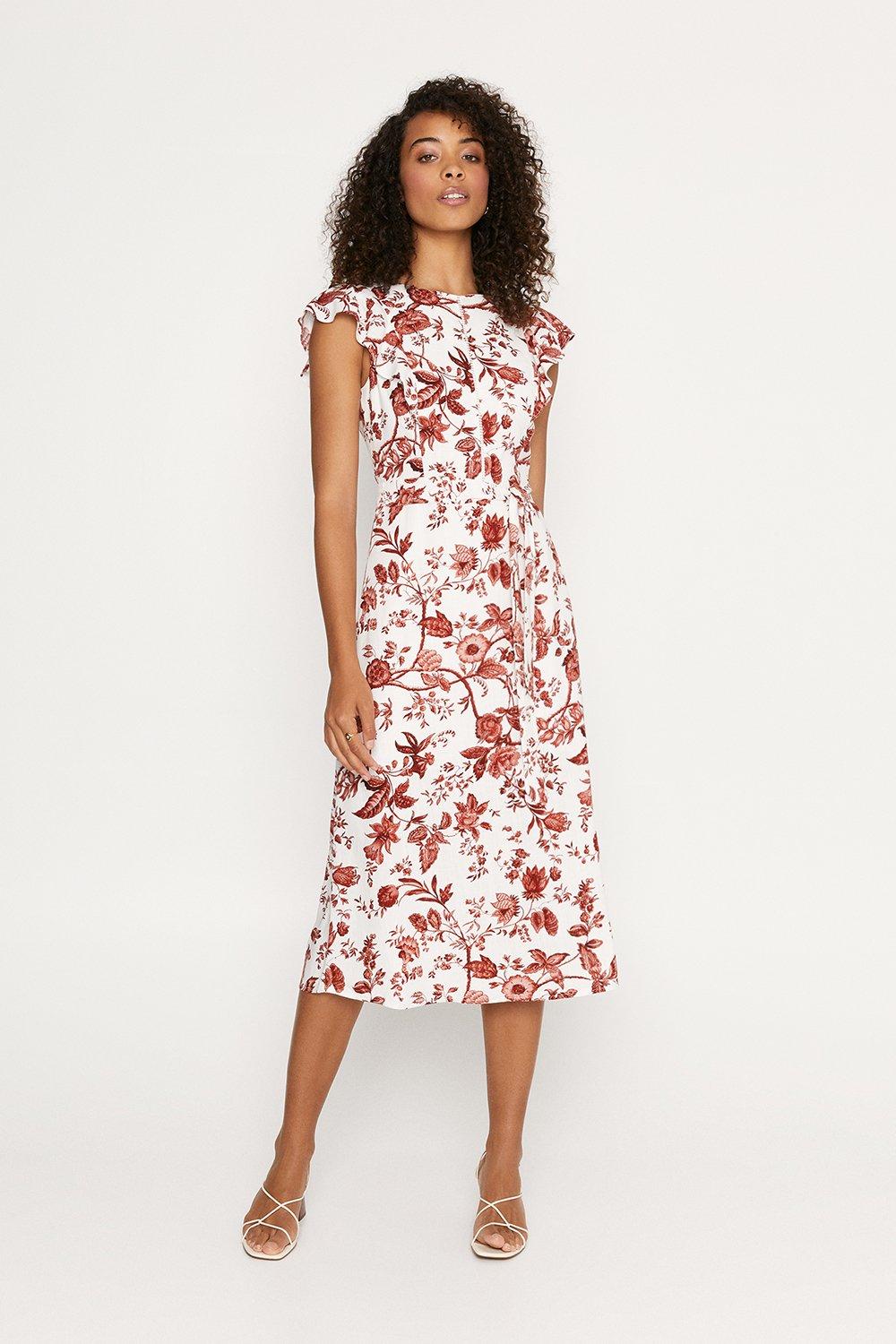 Floral Frill Sleeve Midi Dress | Oasis