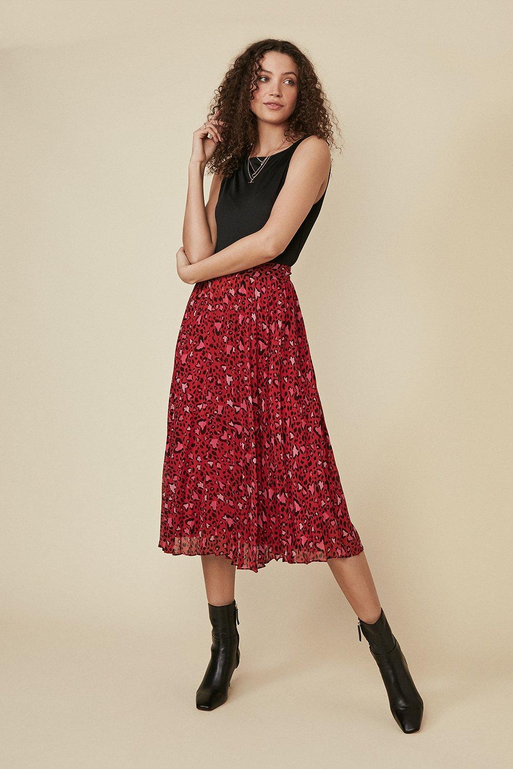 oasis heart print pleated skirt