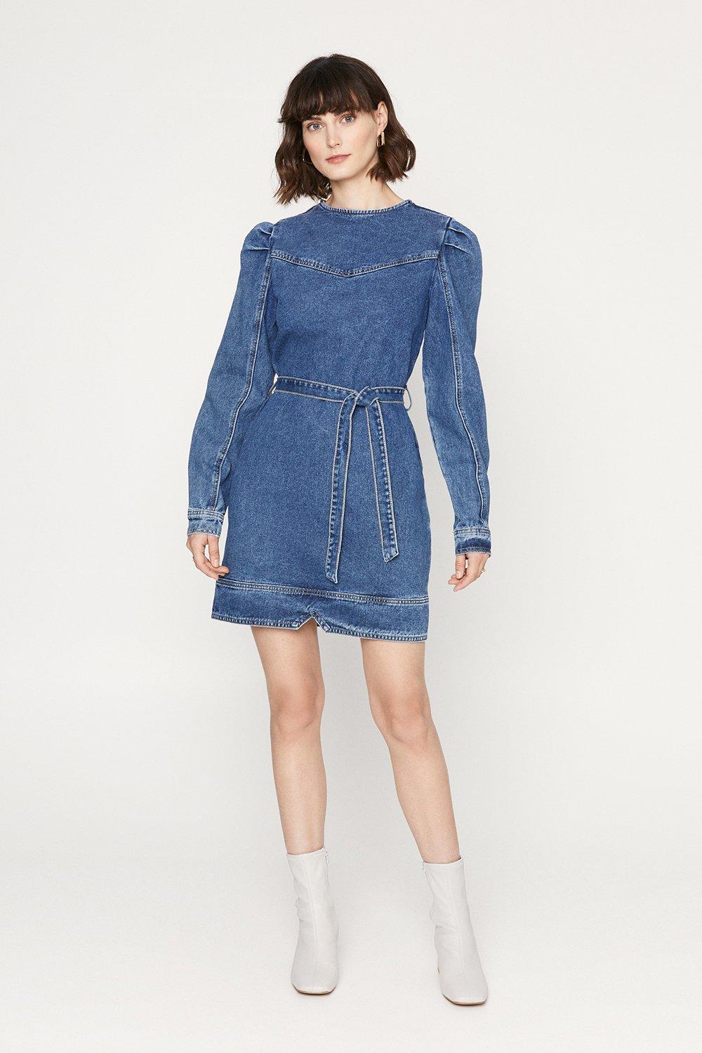 denim dress with puff sleeves