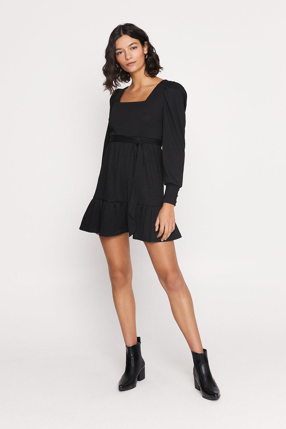 square neck puff sleeve skater dress