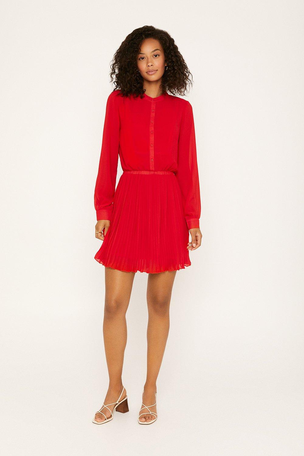 oasis red utility shirt dress