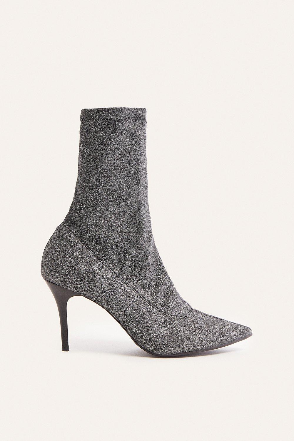 Heeled Pointed Sparkle Sock Boot | Oasis
