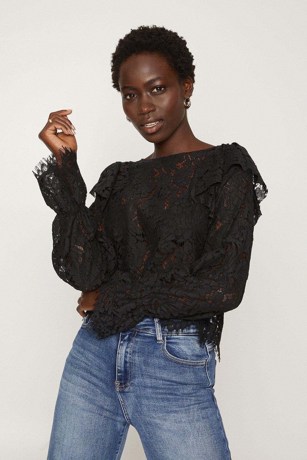 black lace frill top