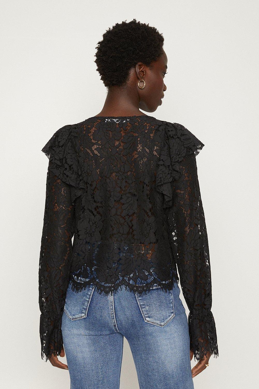 black lace frill top