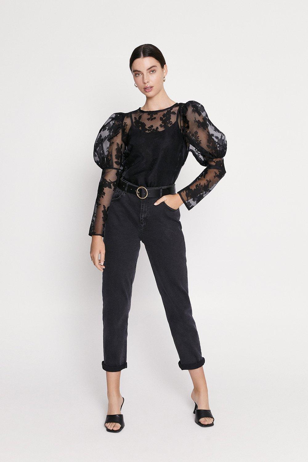 black floral mesh top