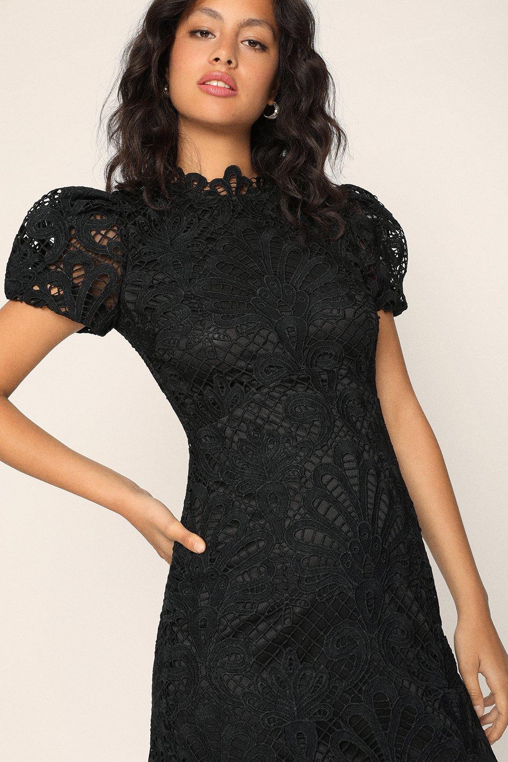 black puff sleeve lace dress