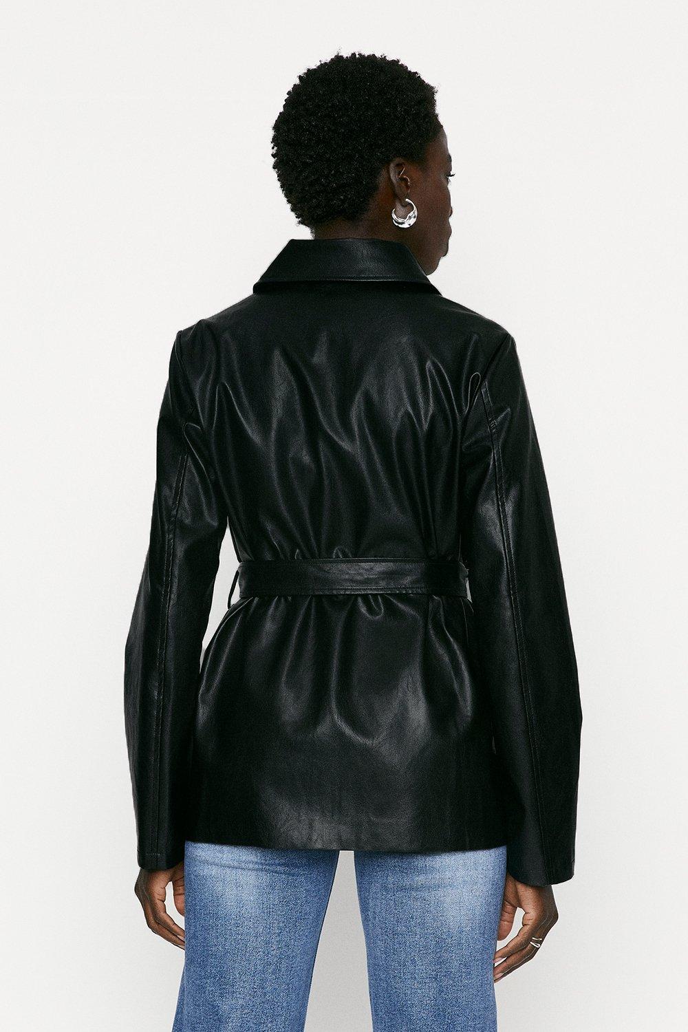 basic faux leather belted jacket