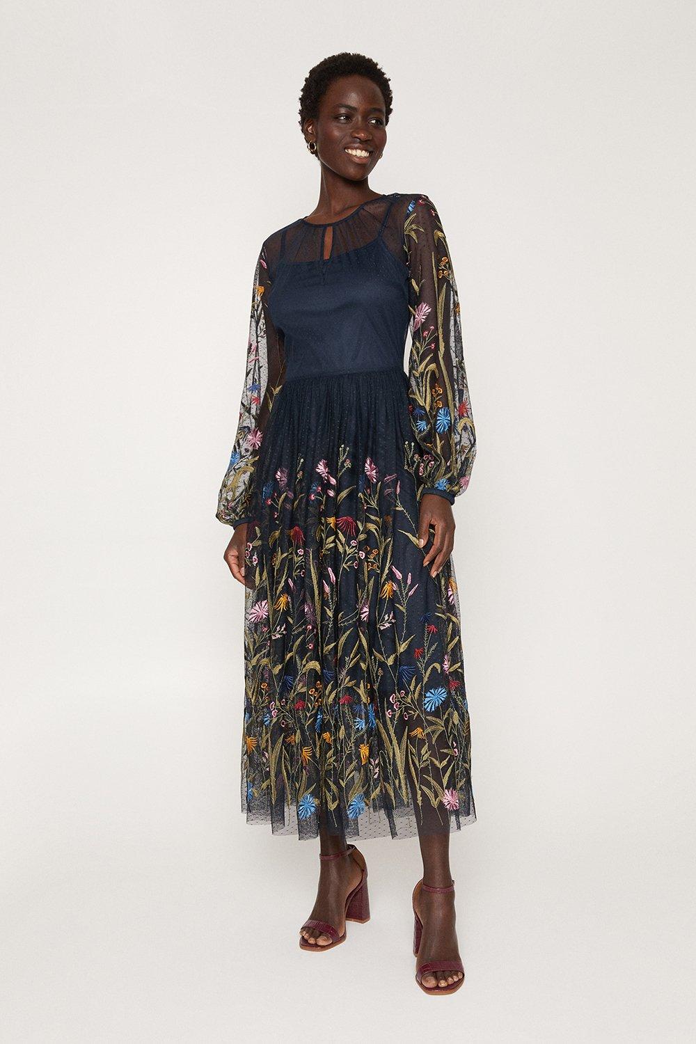 Embroidered Midi Dress | Oasis