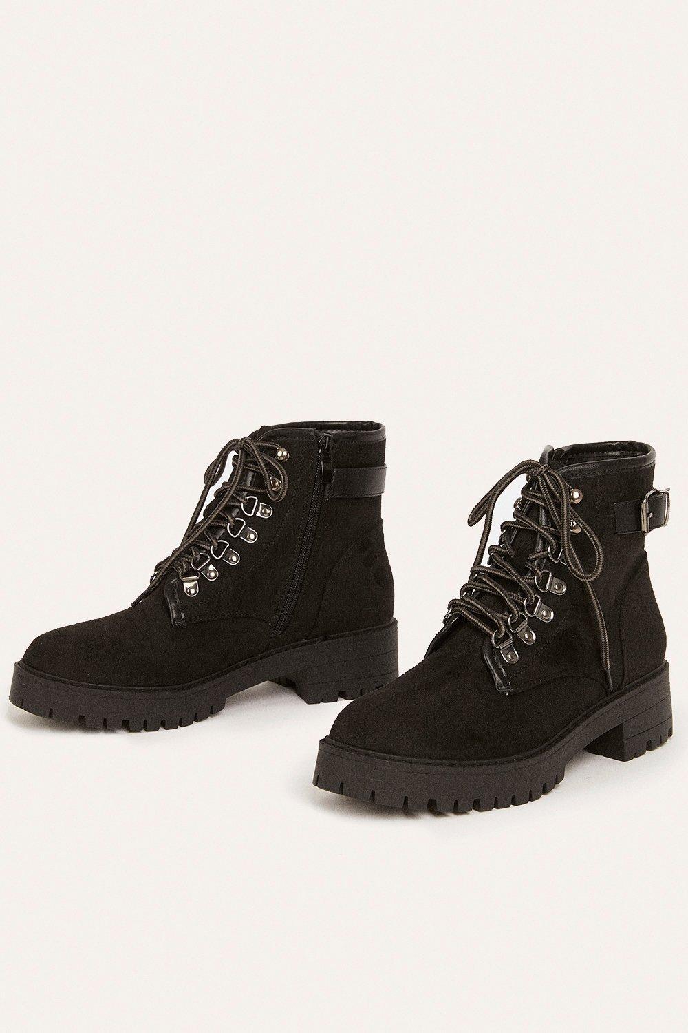 black lace up buckle boots