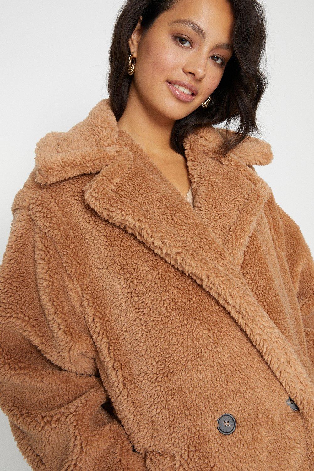 camel teddy coat womens