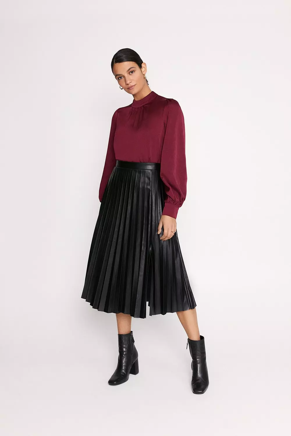 faux pleated leather skirt