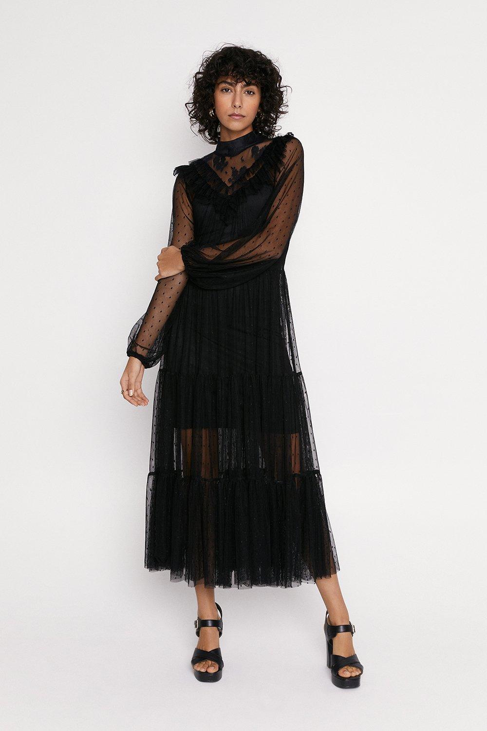 Ruffle Mesh and Lace Tiered Maxi Dress ...