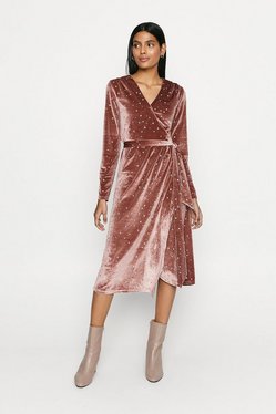 Velvet Wrap Star Embellished Midi Dress ...