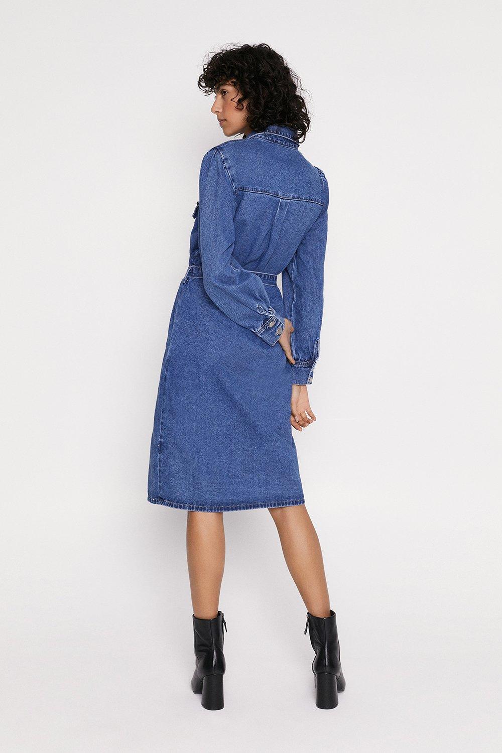 oasis button through denim dress