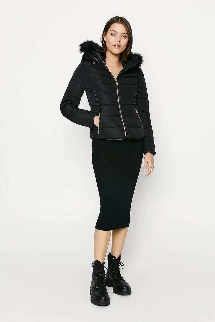 Fur Hood Short Puffer Coat Oasis, Fur Hooded Short Coat