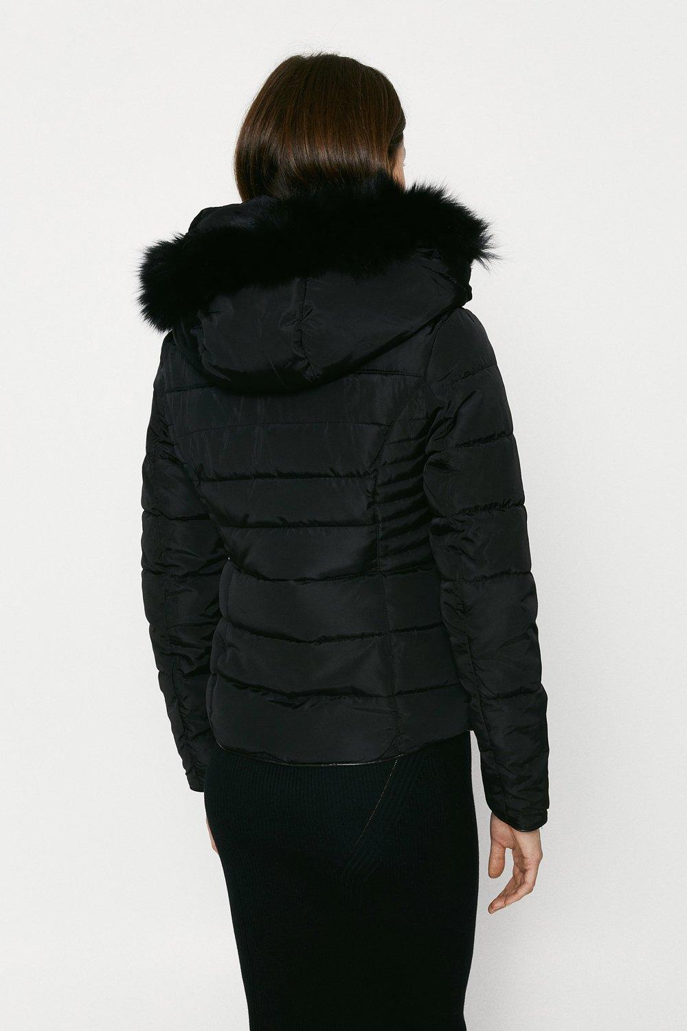 short padded coat with fur hood