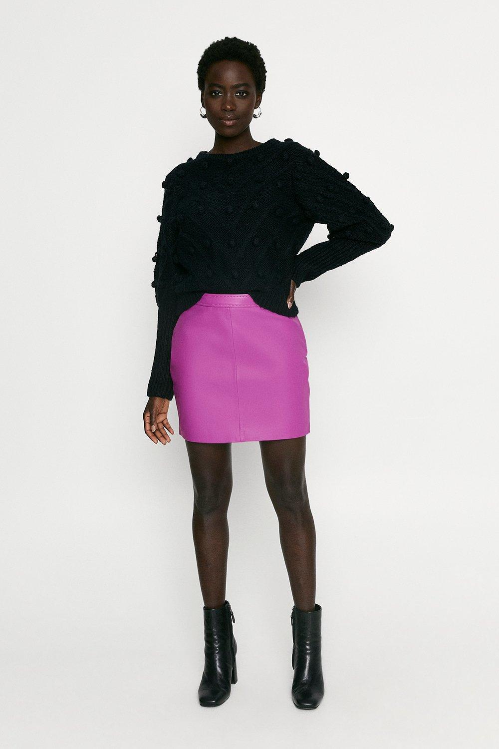 pink leather look skirt
