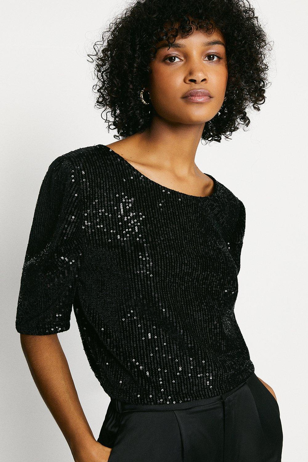 oasis black sequin top