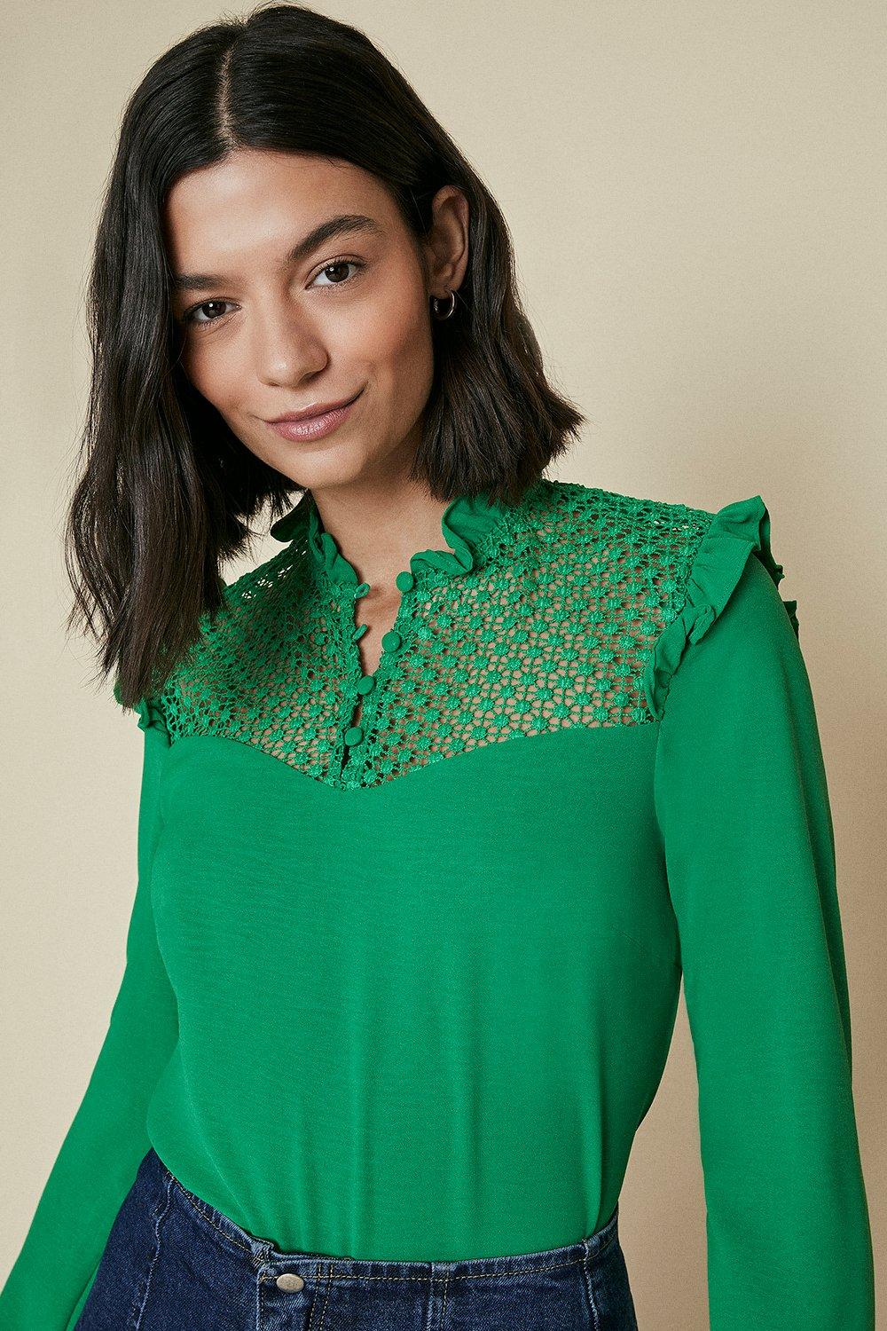 green ruffle sleeve top