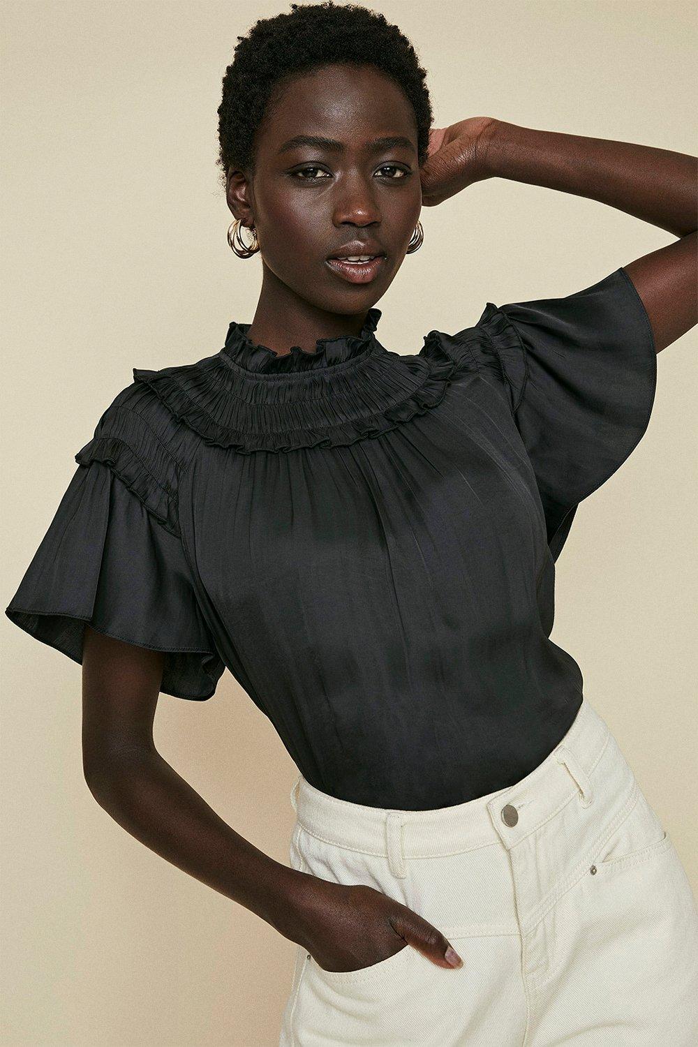 black satin shell top