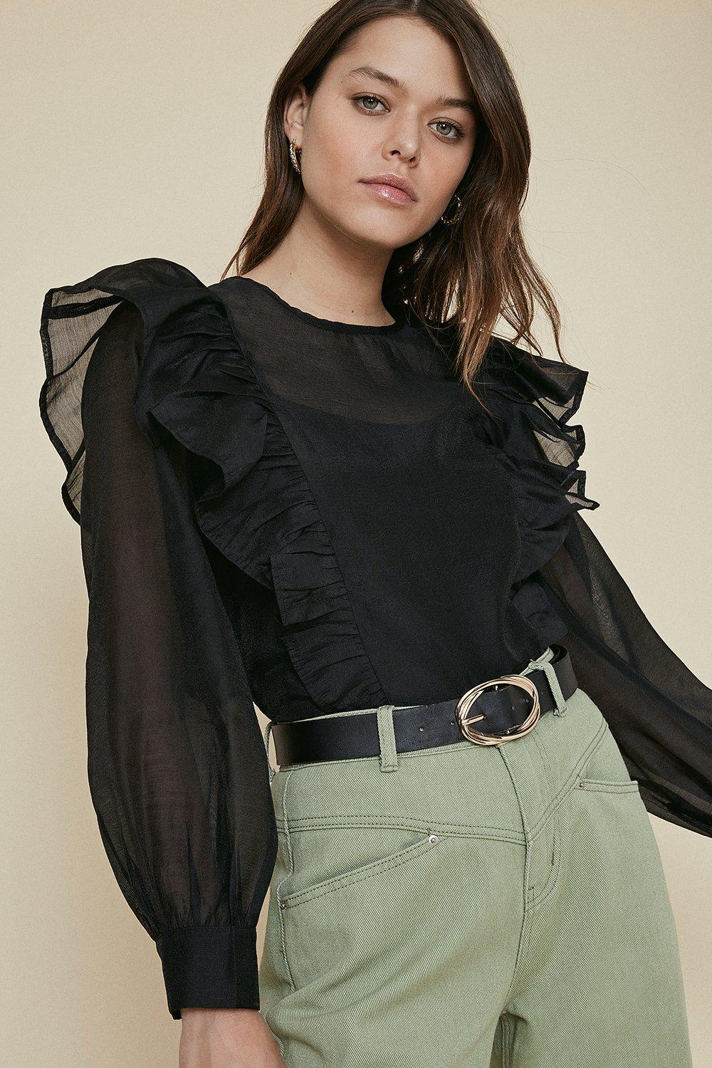 black long sleeve shirt with ruffles