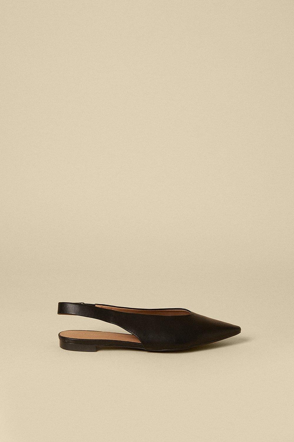 black pointed toe slingback flats