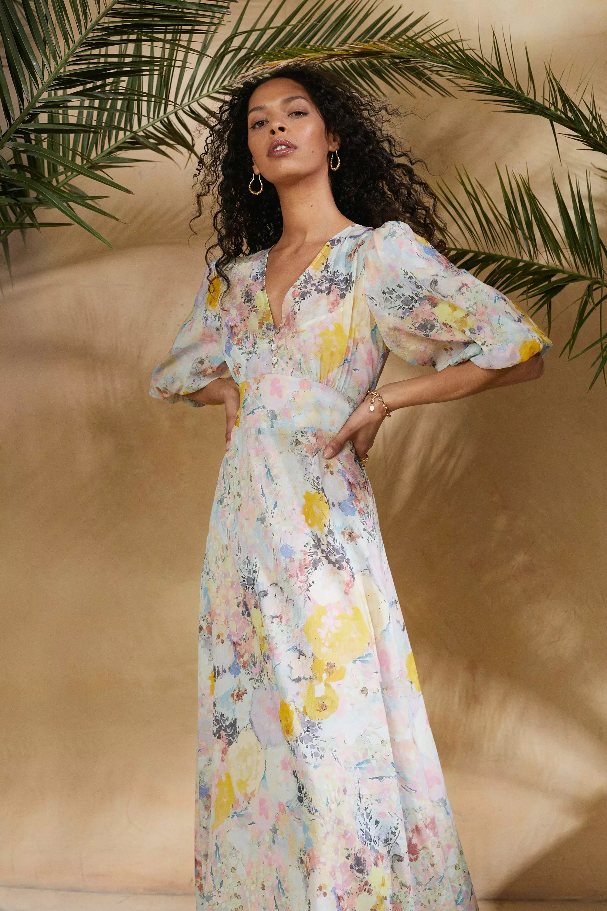 Painted Floral Midi Tea Dress | Oasis