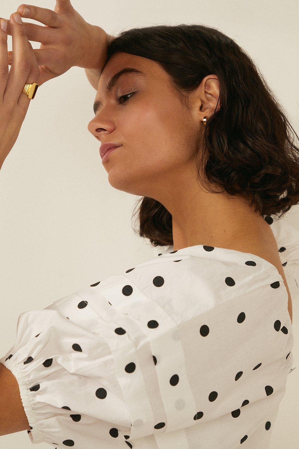 white polka dot square neck dress