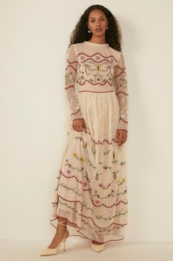 Dragonfly Embroidered Mesh Maxi Dress ...