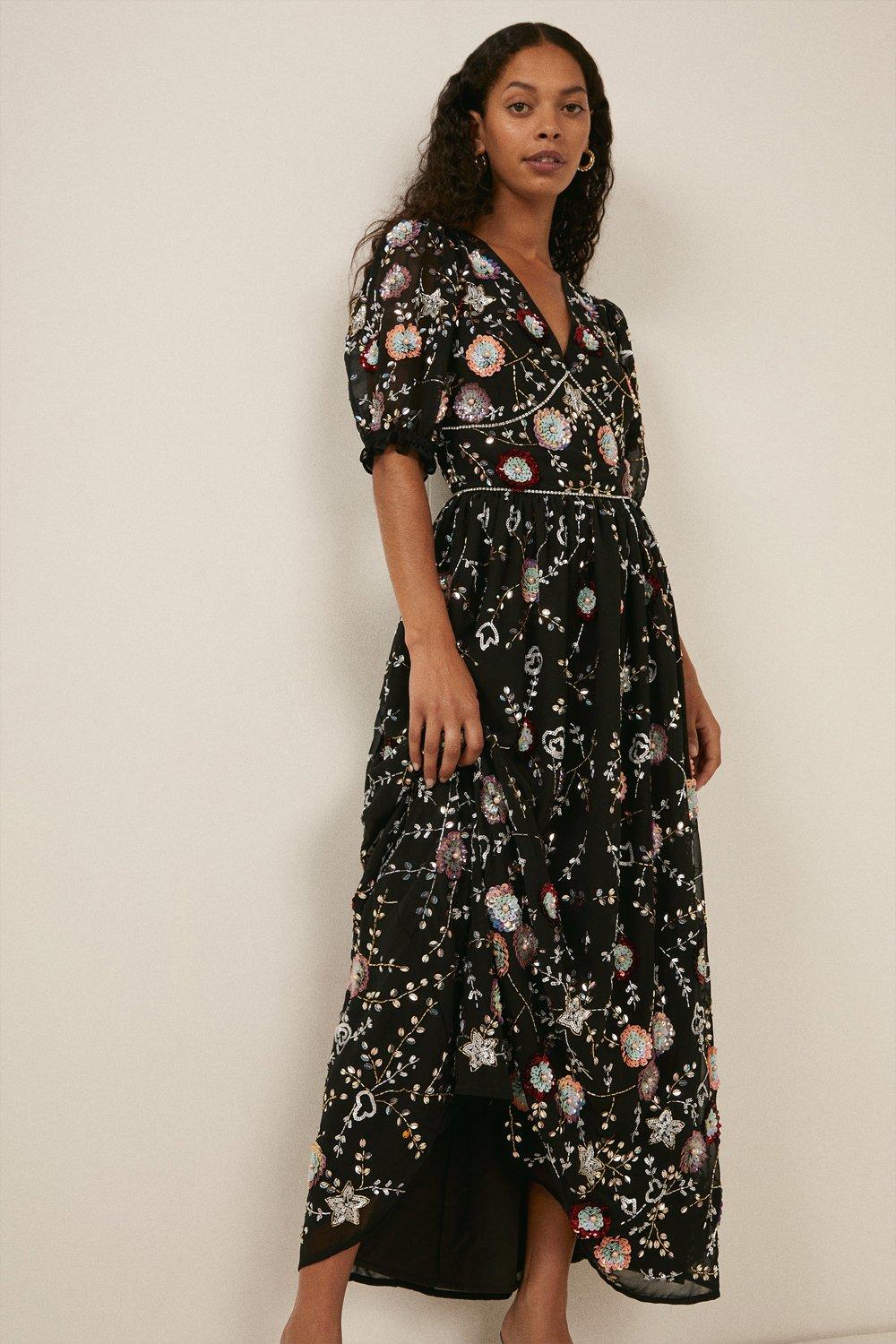 oasis black dress with flowers