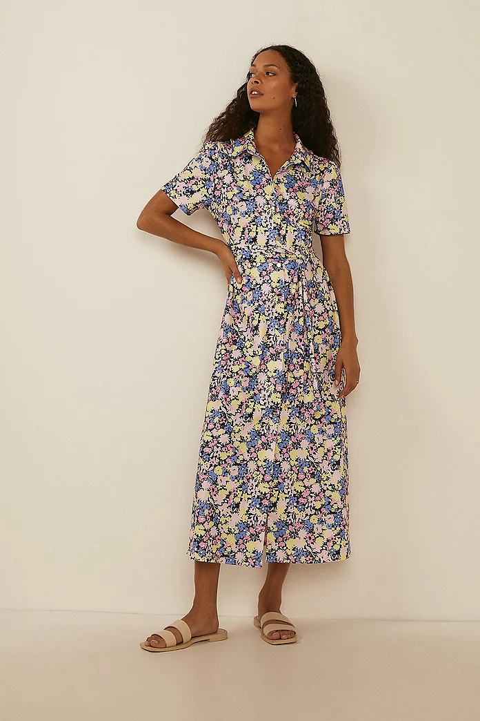 Floral Short Sleeve Midi Shirt Dress | Oasis