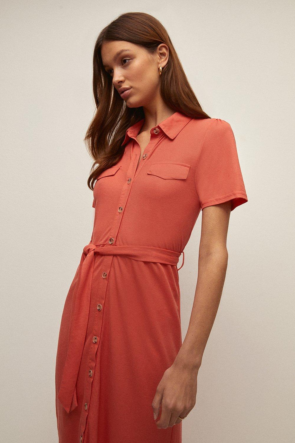 short sleeve belted shirt dress