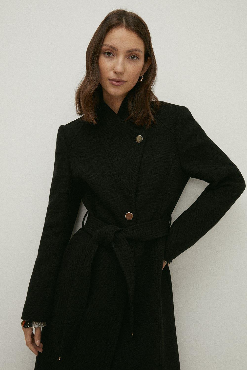 black wool tie coat