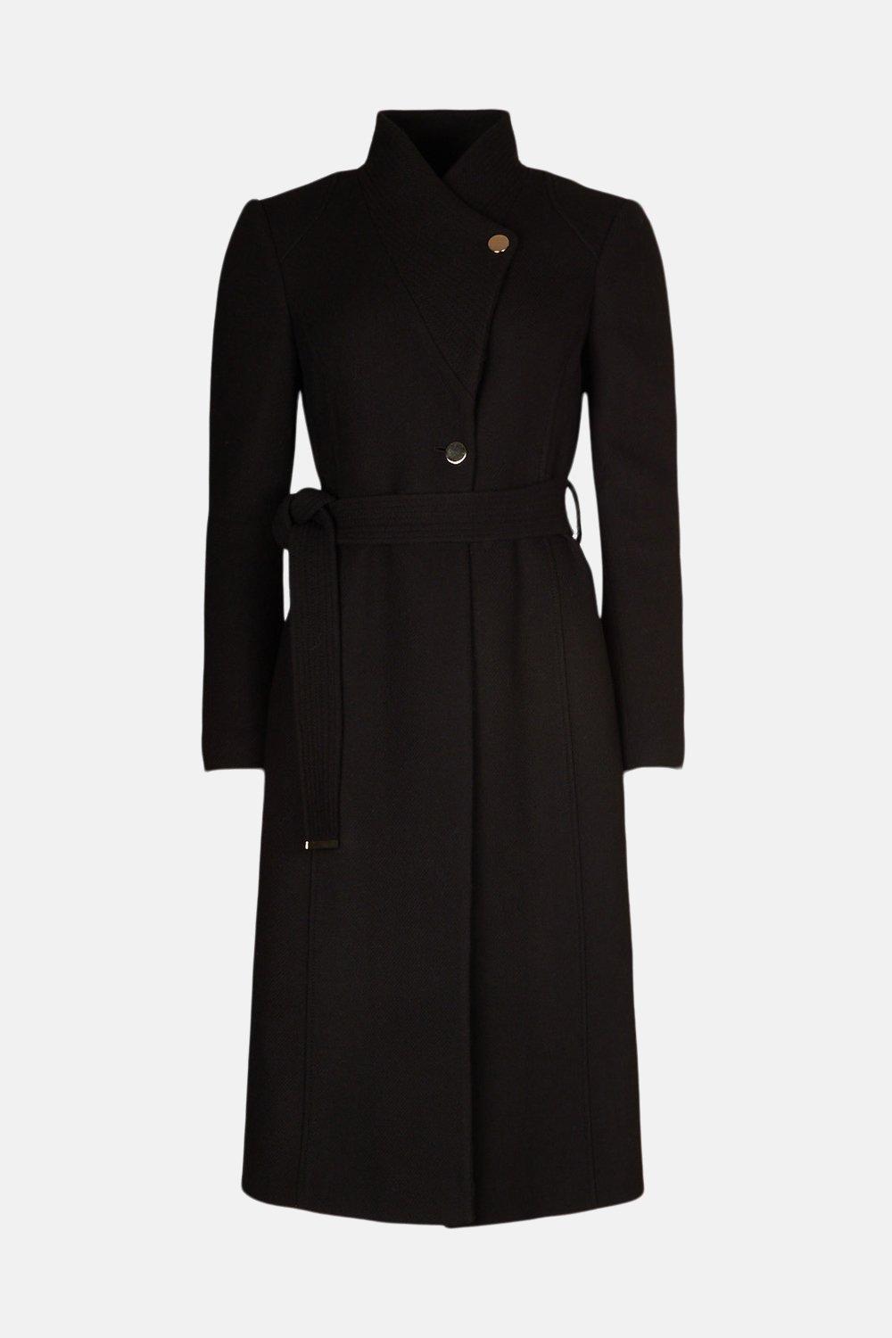 black wrap tie coat