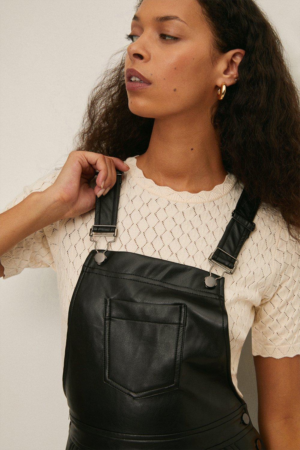 faux leather dungaree dress