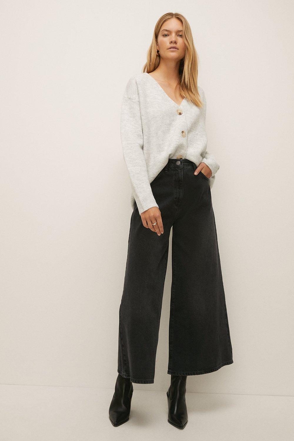 washed black wide leg jeans