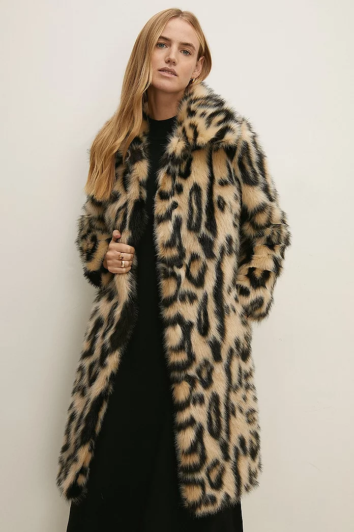 Rachel Stevens Animal Faux Fur Coat Oasis, Animal Faux Fur Long Coat