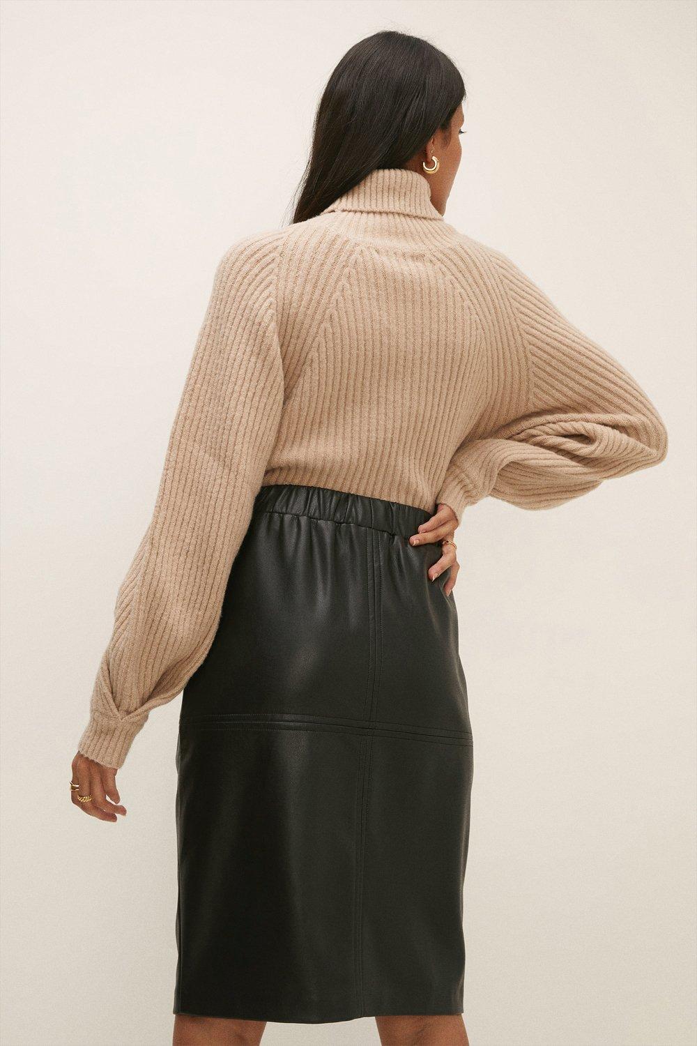 oasis leather midi skirt