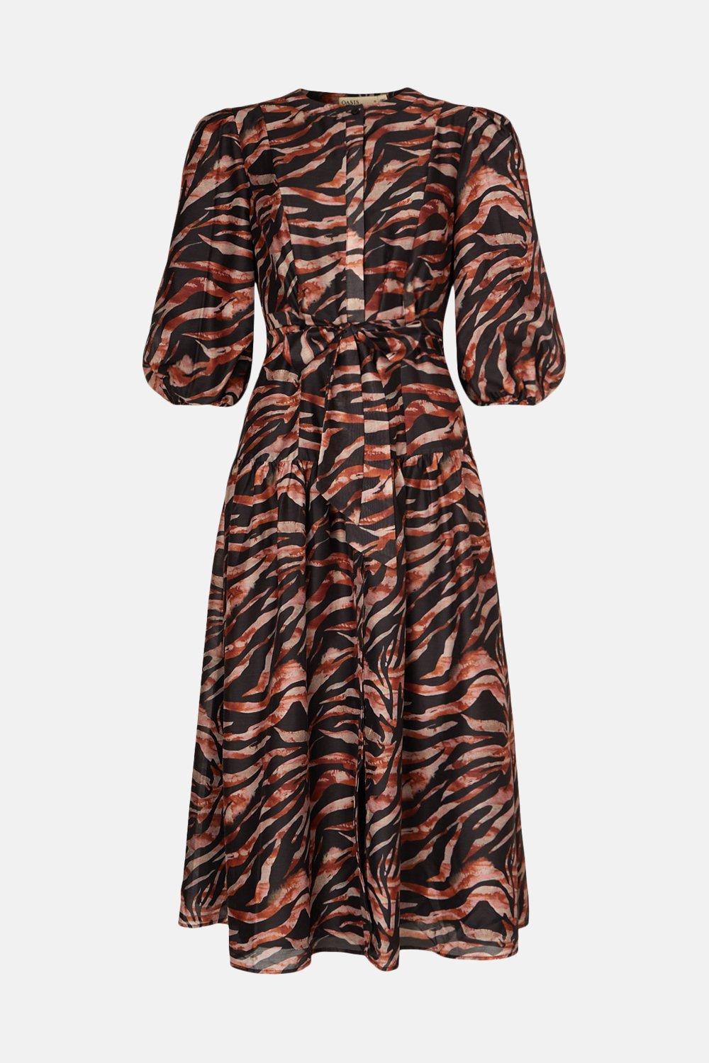 zebra pleated shirt dress