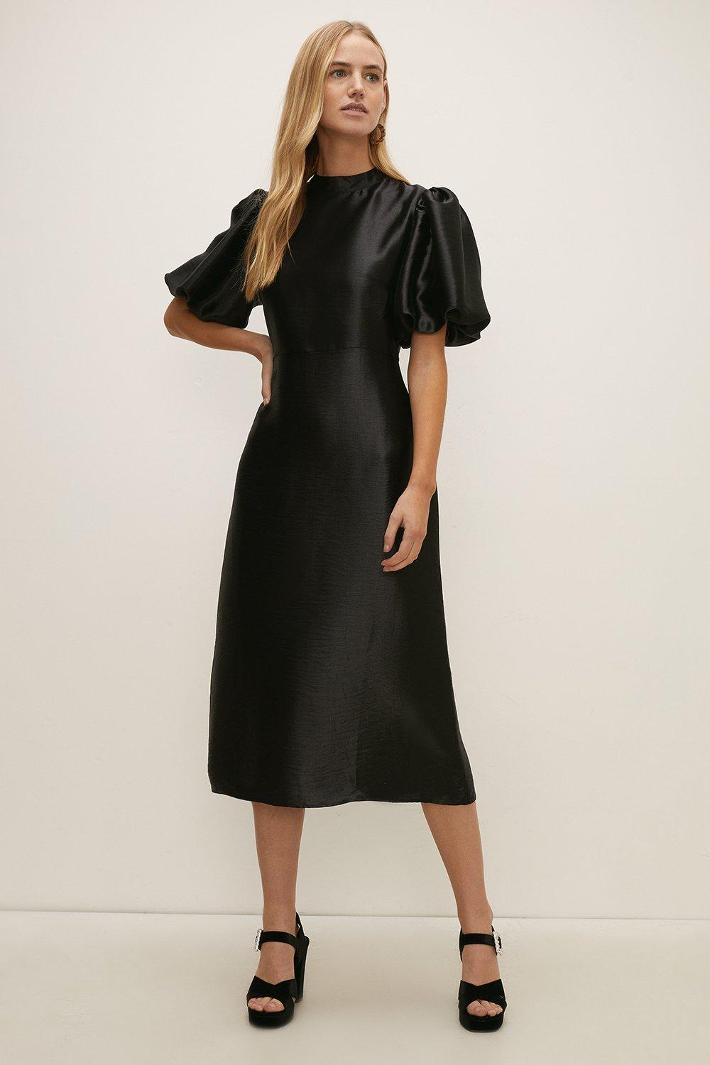 black high neck satin dress