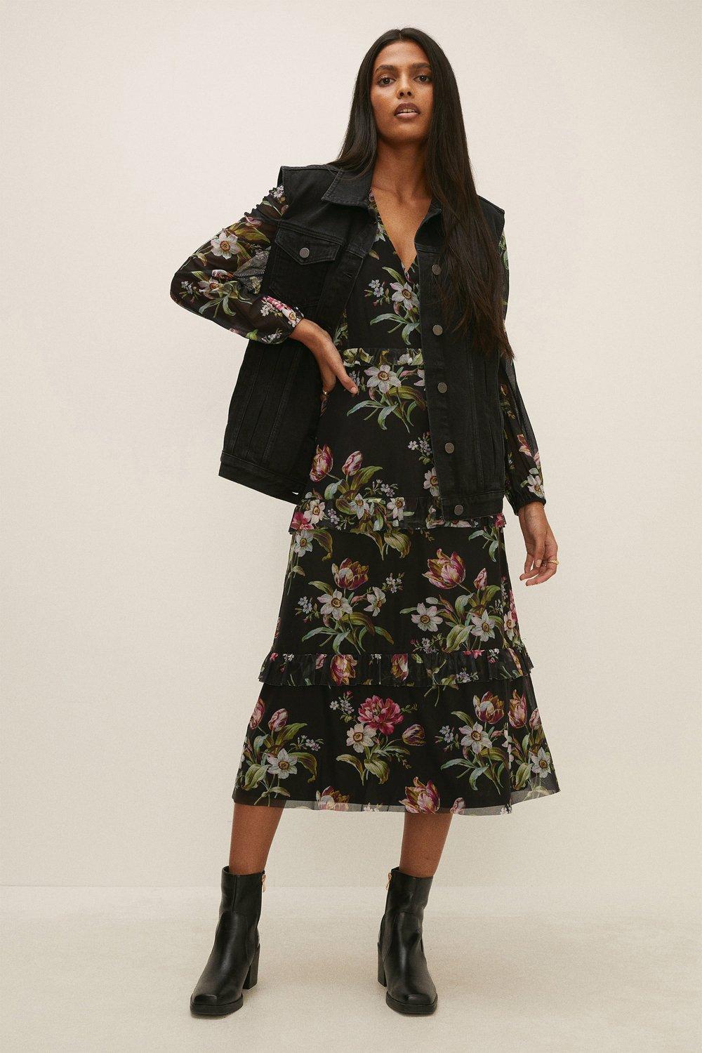 oasis black dress with flowers