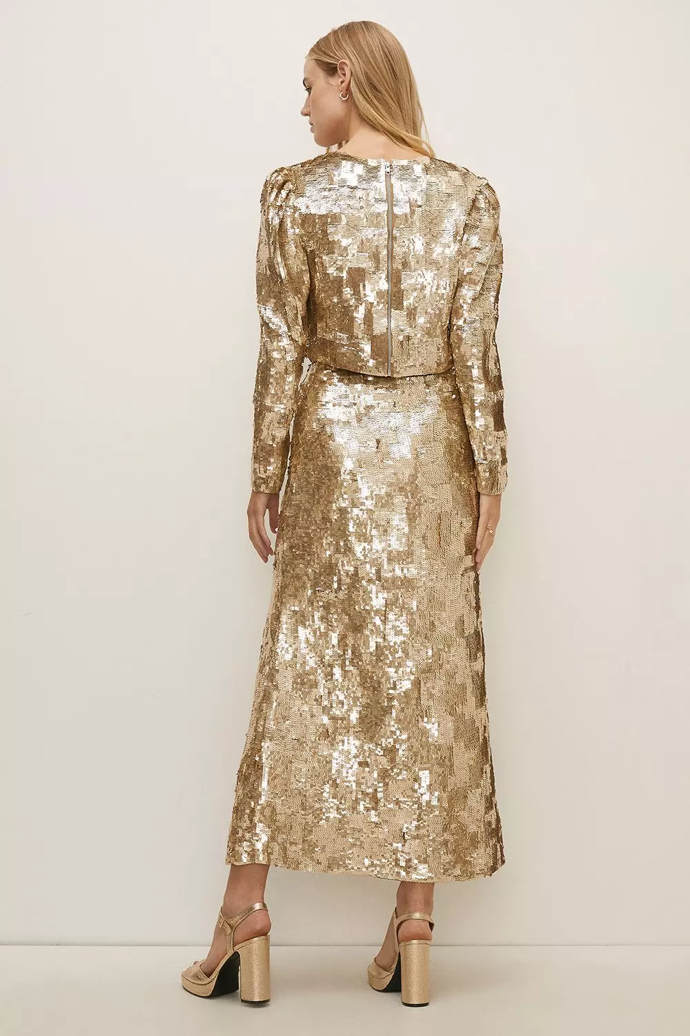 gold sequin midi skirt