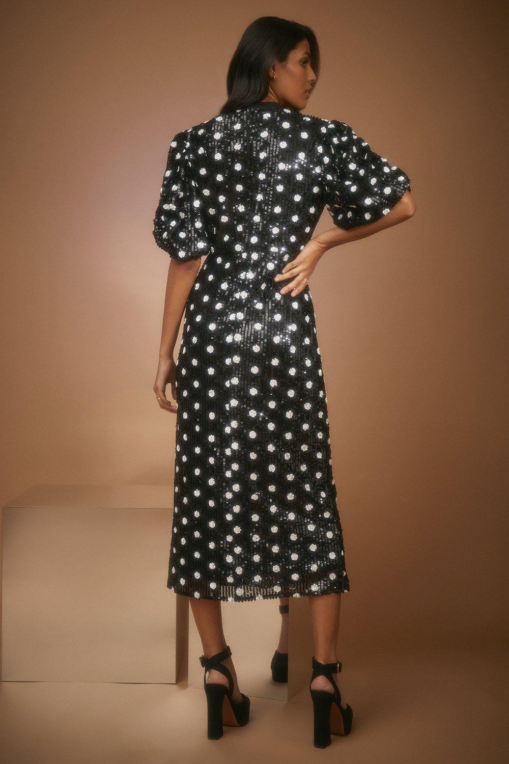 oasis patched spot midi dress