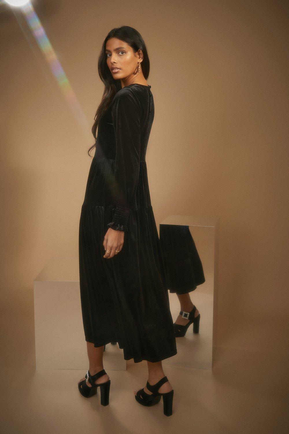 long sleeve velvet smock dress