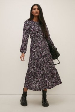 Ditsy Floral Textured Tiered Midi Dress ...