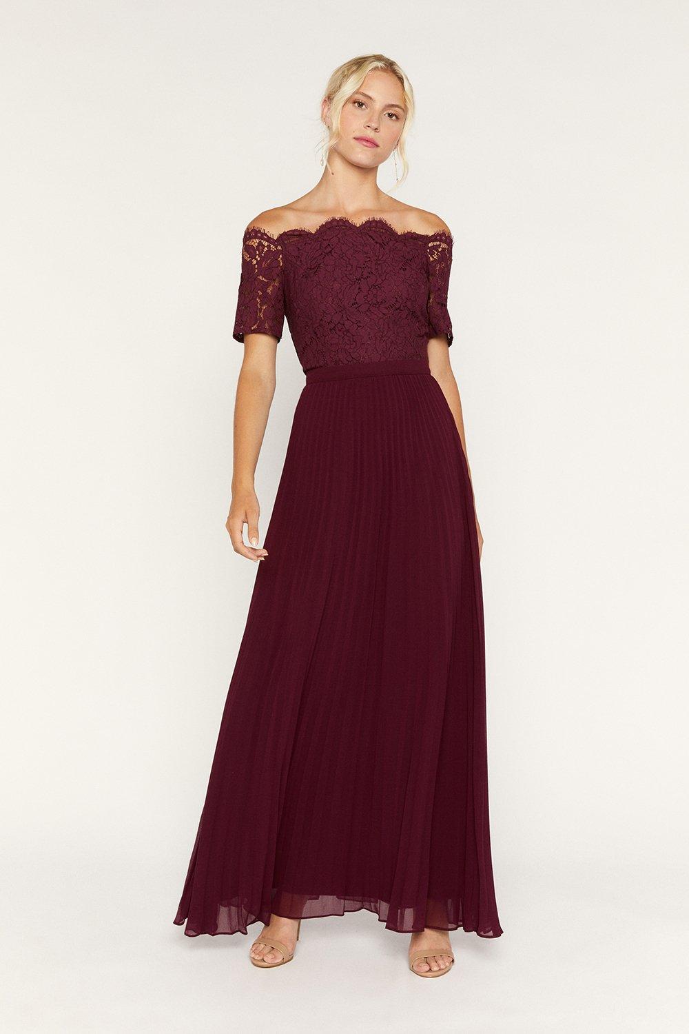 burgundy bardot maxi dress