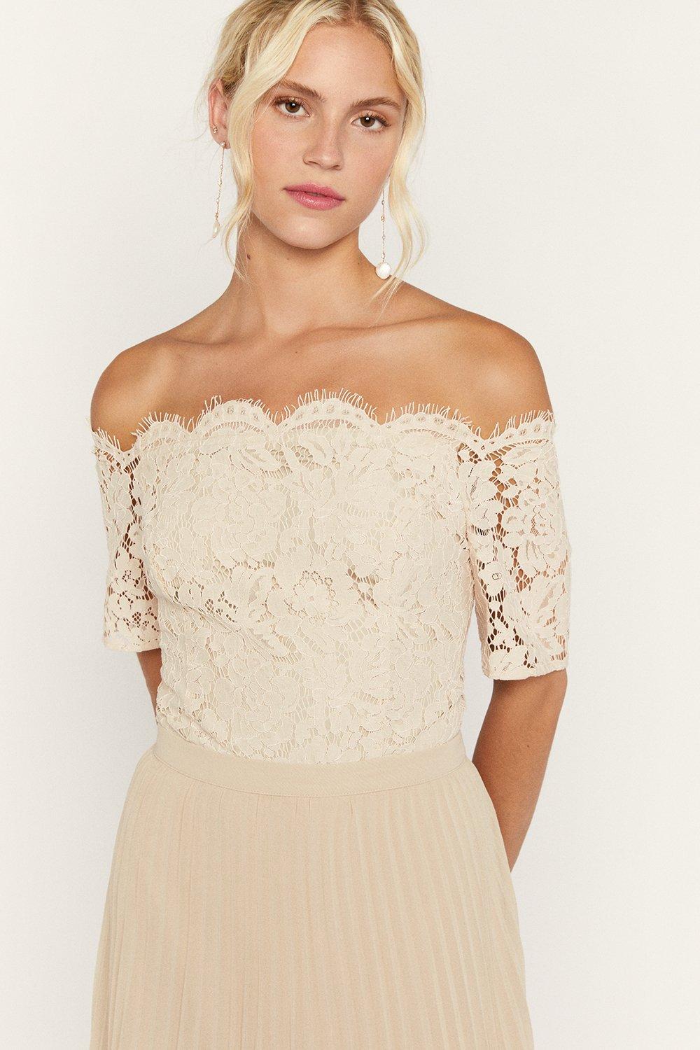 lace bardot maxi dress oasis